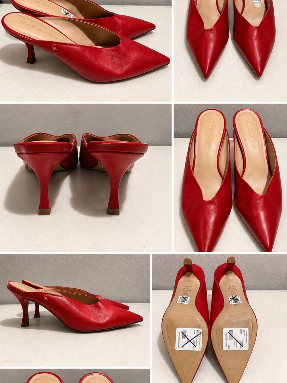 Stuart Weitzman Red Leather Pointed-Toe 
Mule Heels - Women’s Size 9B